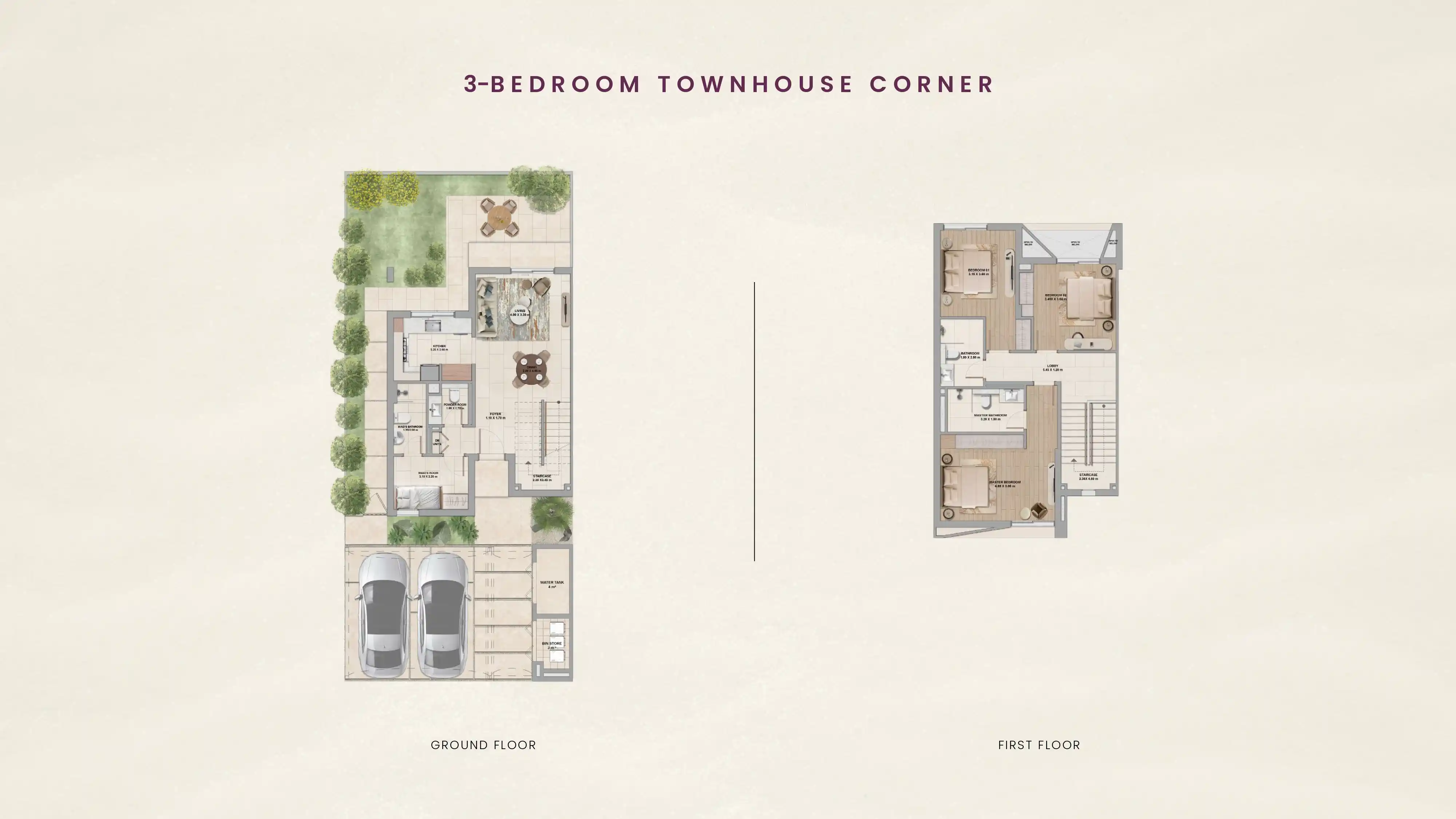 3-Bedroom Townhouse Corner Floor Plan