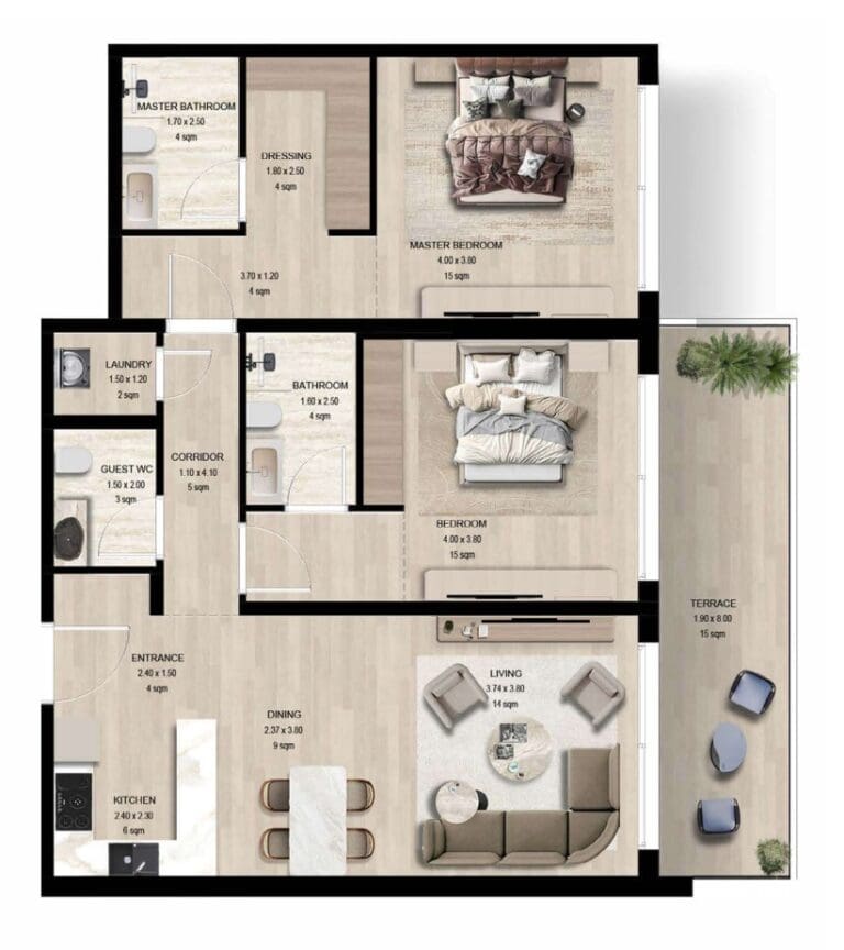 2 Bedroom Apartment Floor Plan