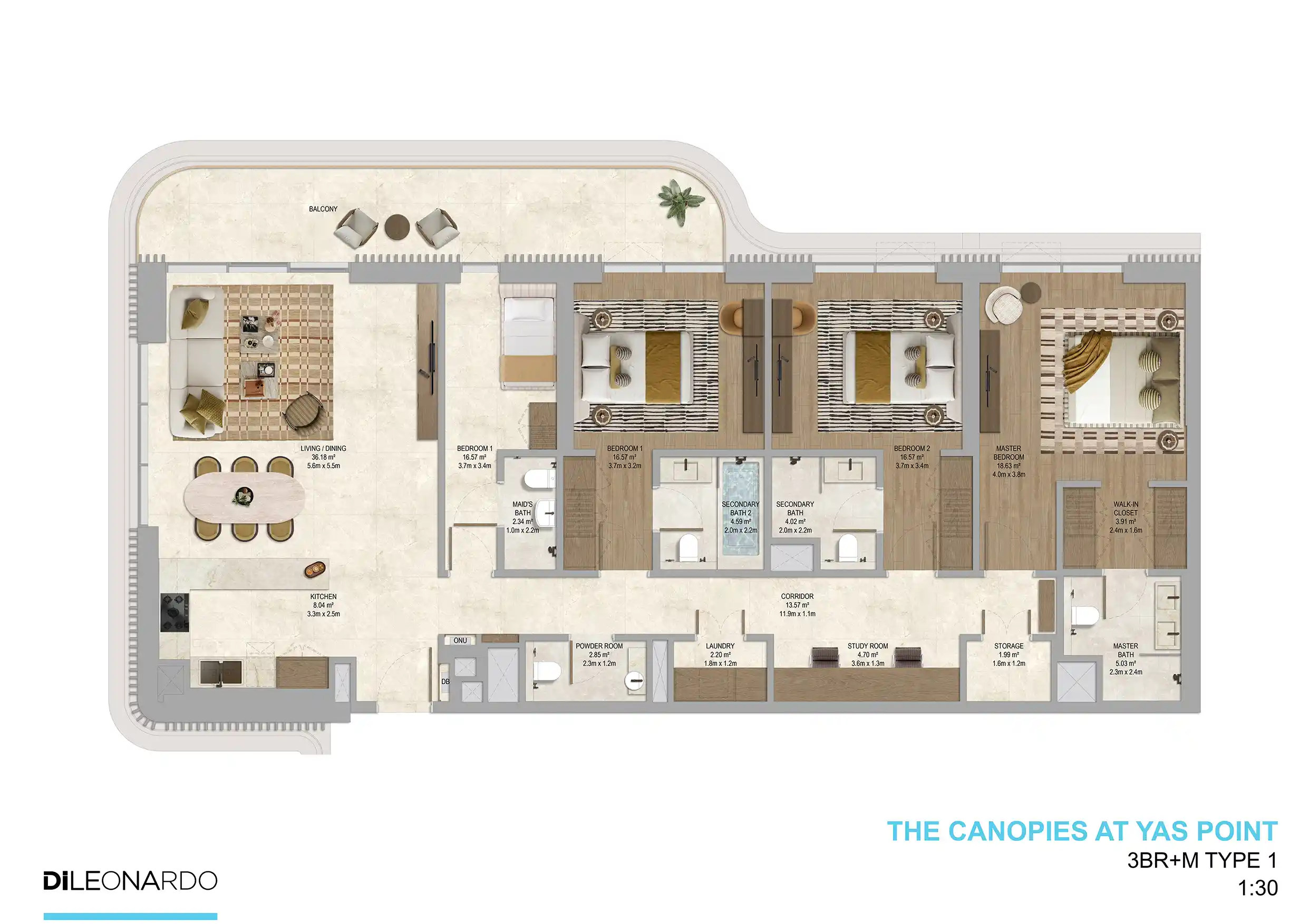 3 Bedrooms + Maid Floor Plan